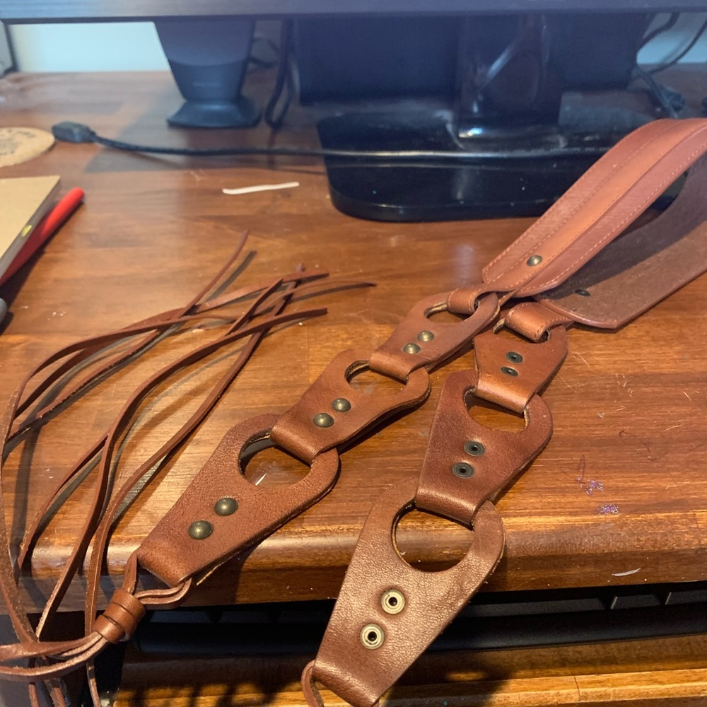 Banana Republic Brown Leather Belt Studs, Loops, Fringe Size Small EUC